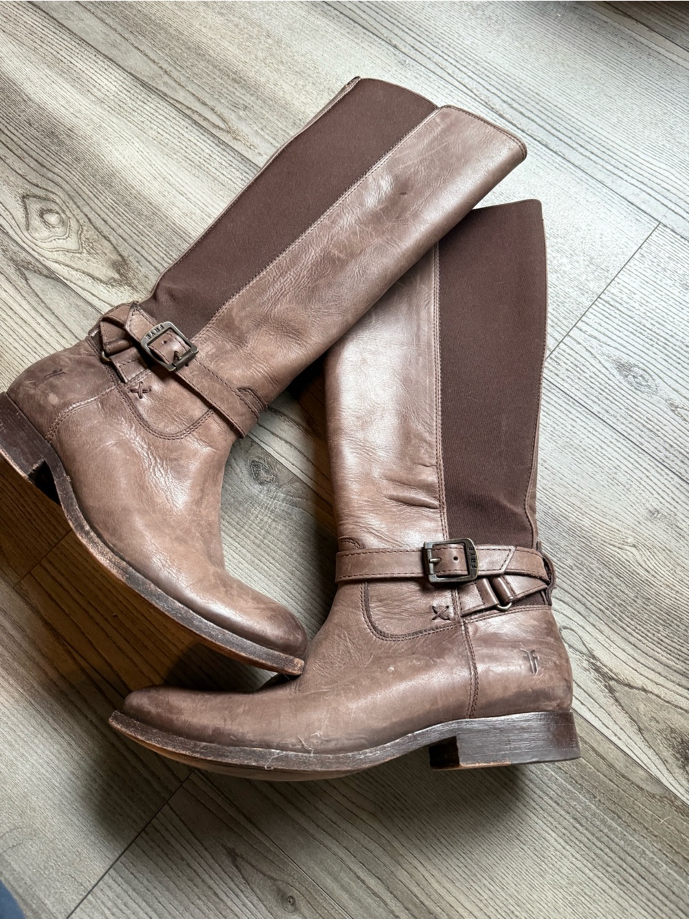 Frye Brown Leather Knee-High Buckle Riding Boots